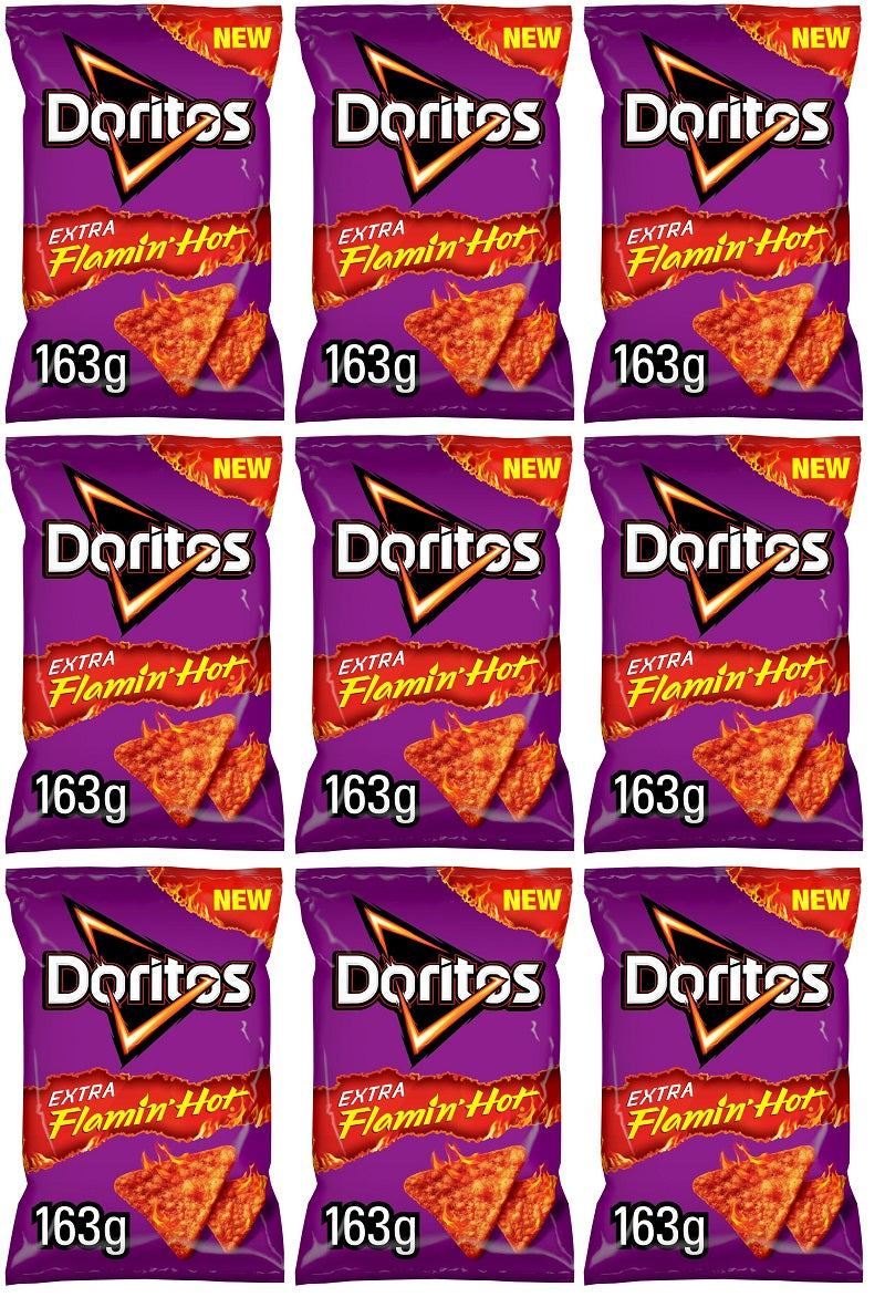 9 x Doritos Extra Flamin Hot Sharing Bag Crisps 163G