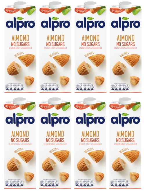 8 x Alpro Almond Unsweetened Milk 1Ltr