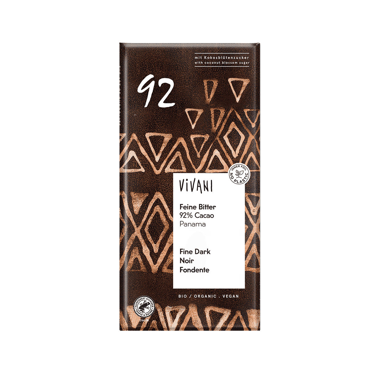 10 x Vivani Fine Dark 92% cocoa + coconut blossom sugar - 80g
