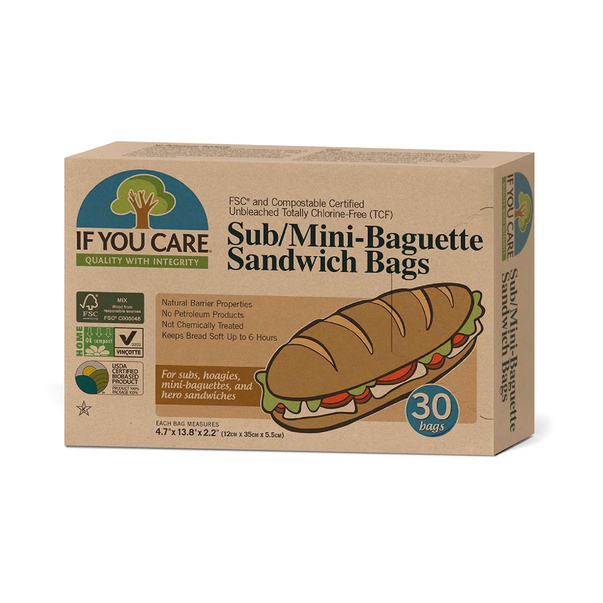 If You Care FSC Cert Unbleached Sub Bag S/wich Bags - 1pc