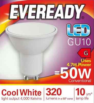 5 x Eveready Led Bulb Gu10 Cool White 5W - Single