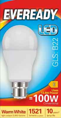 5 x Eveready Led Bulb Warm White Bc 13.2W - Single