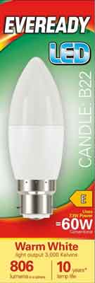 5 x Eveready Led Candle Bulb Warm White Bc 7.3W - Single