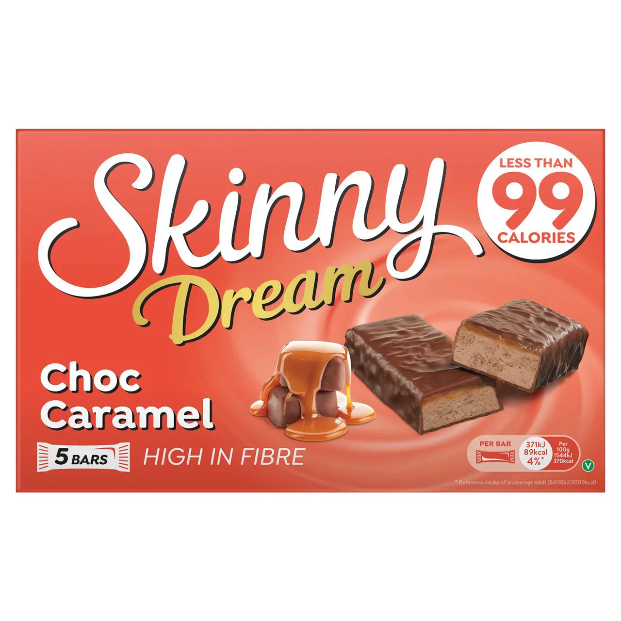 10 x Skinny Dream Chocolate Caramel Bars 5 Pack - 5 X 24G