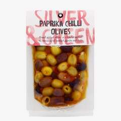 6 x Silver & Green Paprika Chilli Olives - 220g