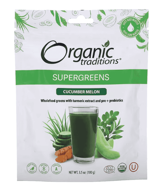 Organic Traditions Org Super Greens Cucumber Melon - 100g