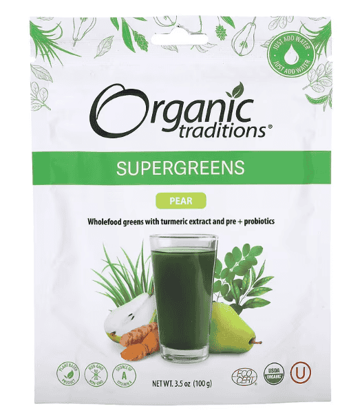 Organic Traditions Org Super Greens Pear - 100g