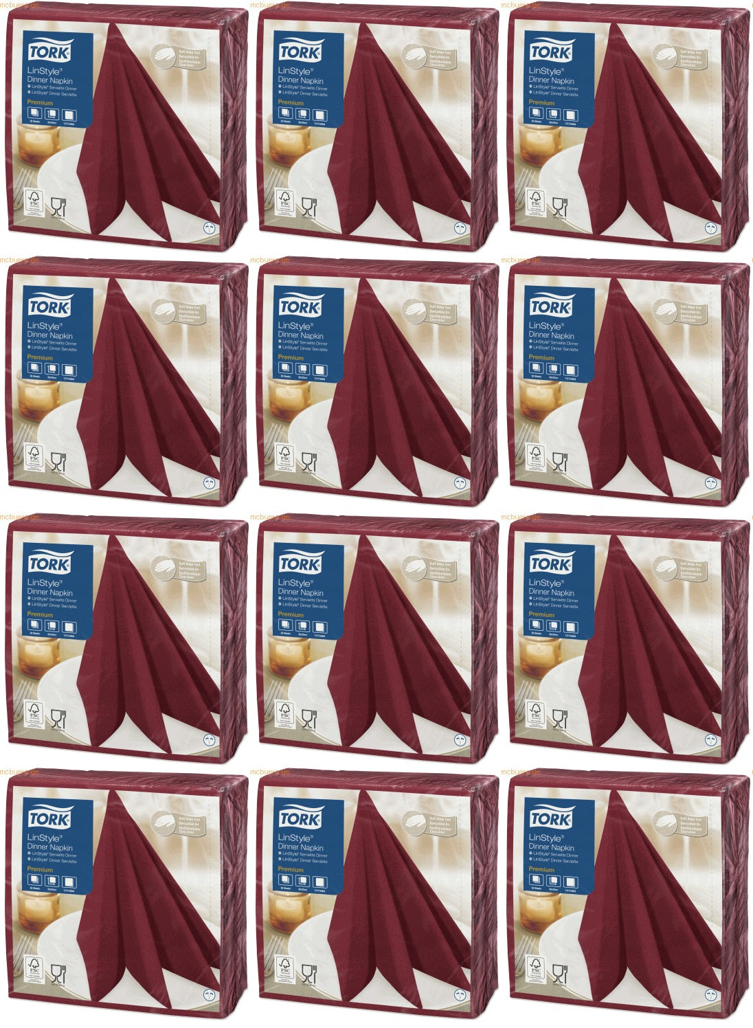12 x 478855 Tork Linstyle® Burgundy Dinner Napkin, 4-Fold, 50Nap X12