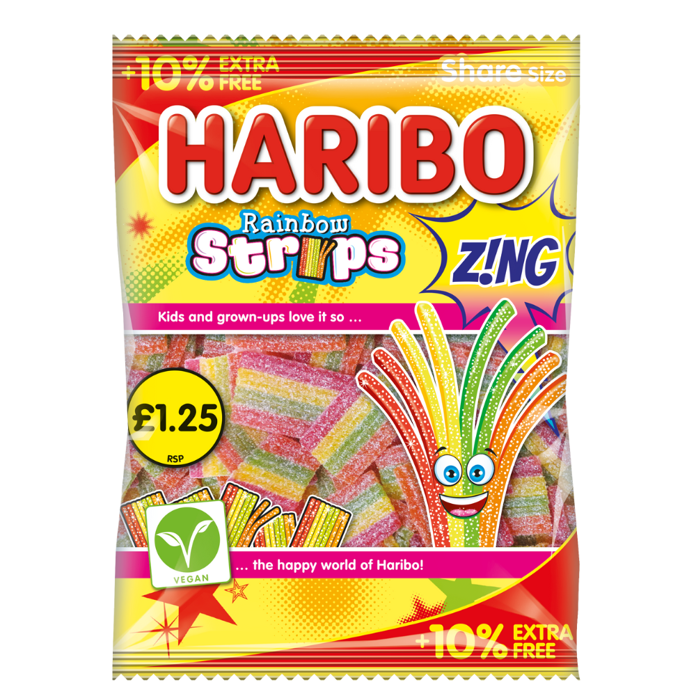 12 x Haribo Rainbow Strips Zing (10% Extra Free) - 143GM