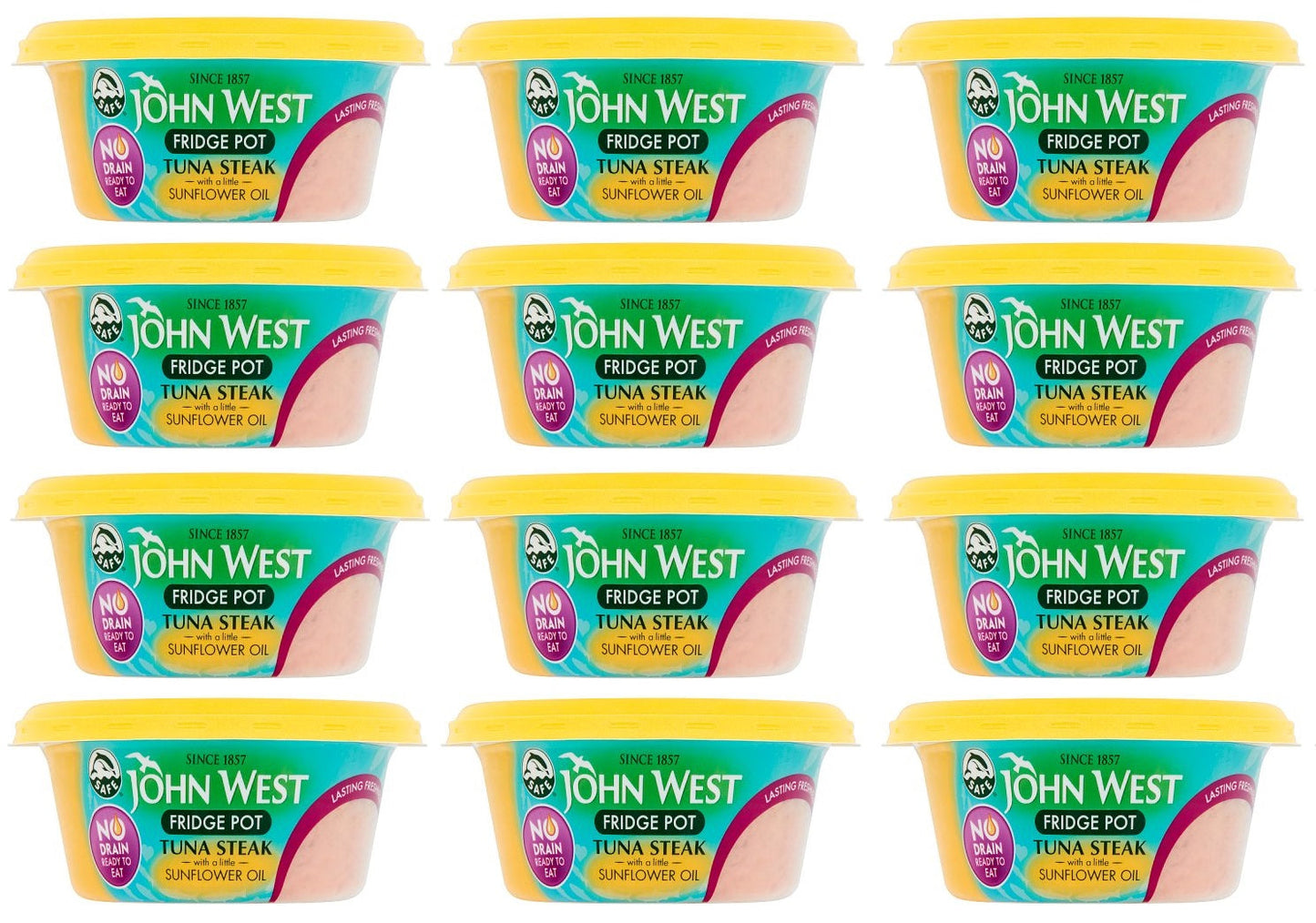 12 x John West No Drain Fridge Pot Tuna Steak With A Little Sunflower Oil 110G