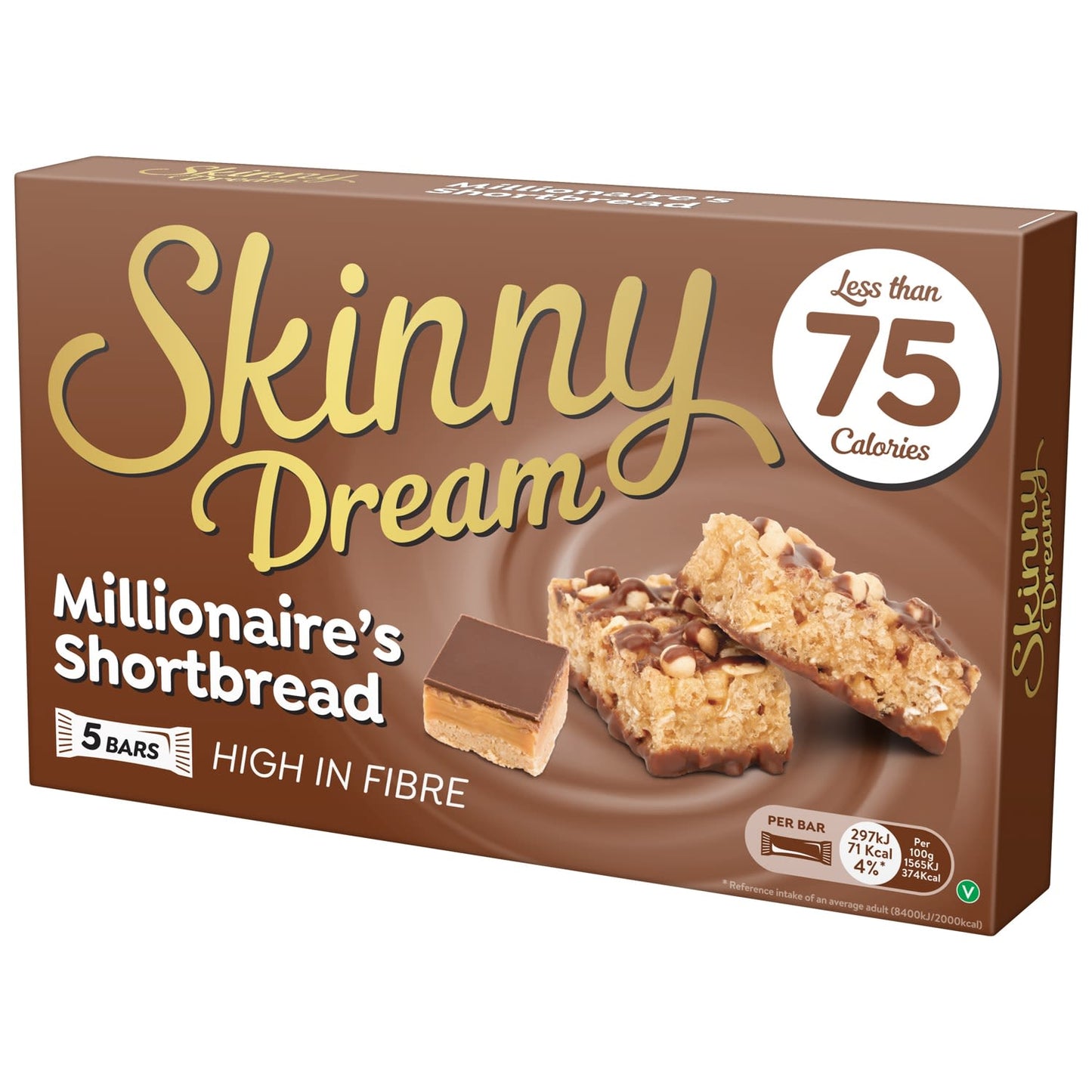 10 x Skinny Dream Millionaire's Shortbread Bars 5 Pack - 5X19GM