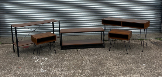5-Piece Industrial Style Furniture Set – Rustic Wood & Metal Finish