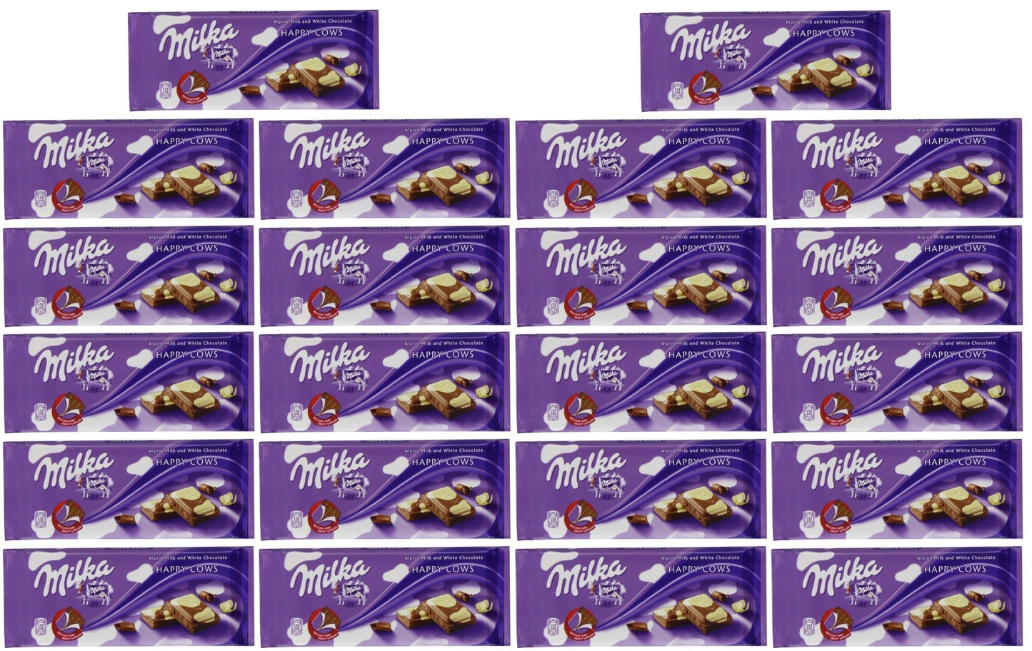 23 x Milka Happy Cows Milk And White Chocolate Bar 100G