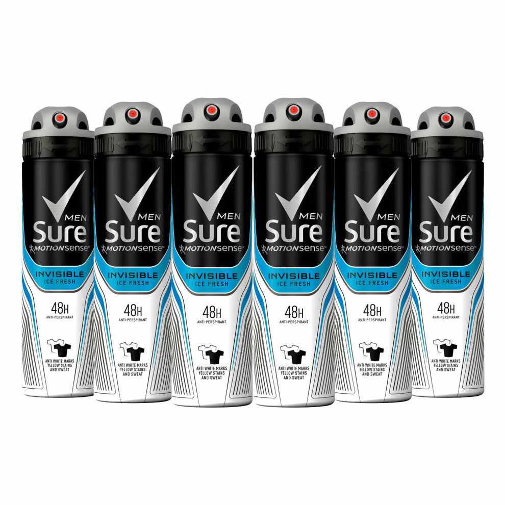 6 x Sure Anti-Perspirant Aerosol Invisible Ice Fresh 150 Ml