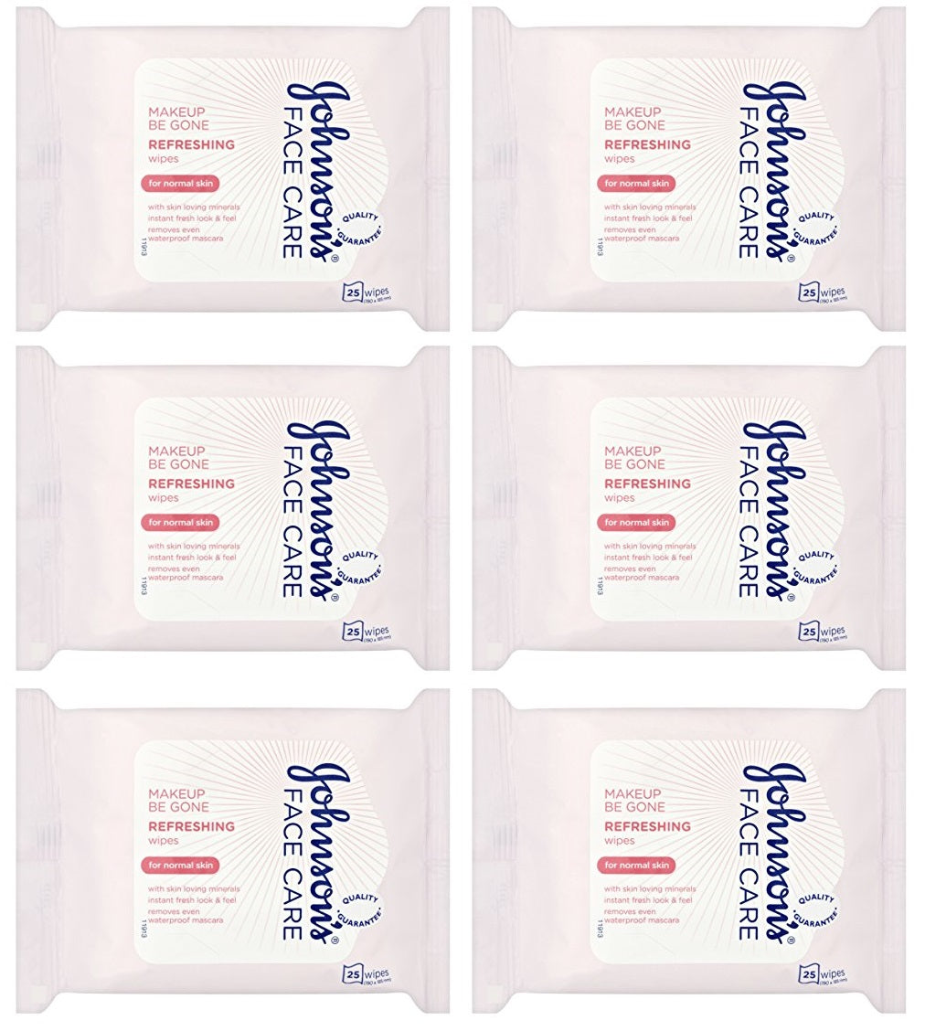 6 x Johnsons Make-Up Be Gone 5-In-1 Refreshing Cleansing Wipes 25 Wipes