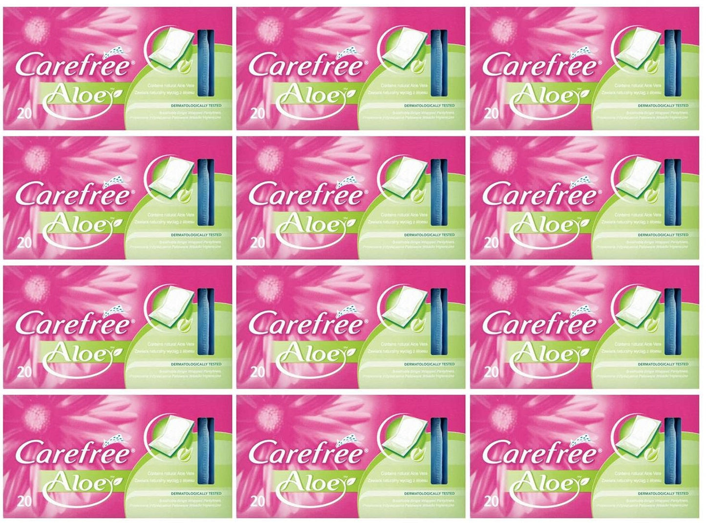 12 x Carefree® Cotton Aloe Pantyliners 20Ct