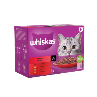 4 x Whiskas Cat 1+ Pouch Gravy Meaty Meals 12 Pack - 12X85Gm