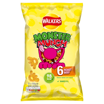 18 x Walkers Monster Munch Roast Beef 6Pk 22Gm