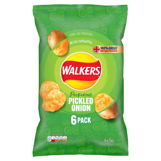 12 x Walkers Pickled Onion 6Pk 6X25Gm