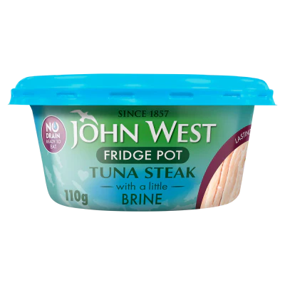 12 x John West No Drain Fridge Pot Tuna Steak With A Little Brine 110G