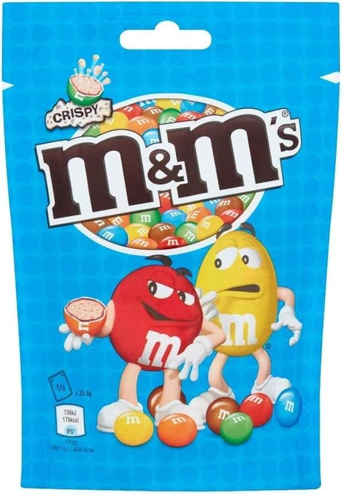 13 x M&m's Crispy Milk Chocolate Pouch Bag - 107GM