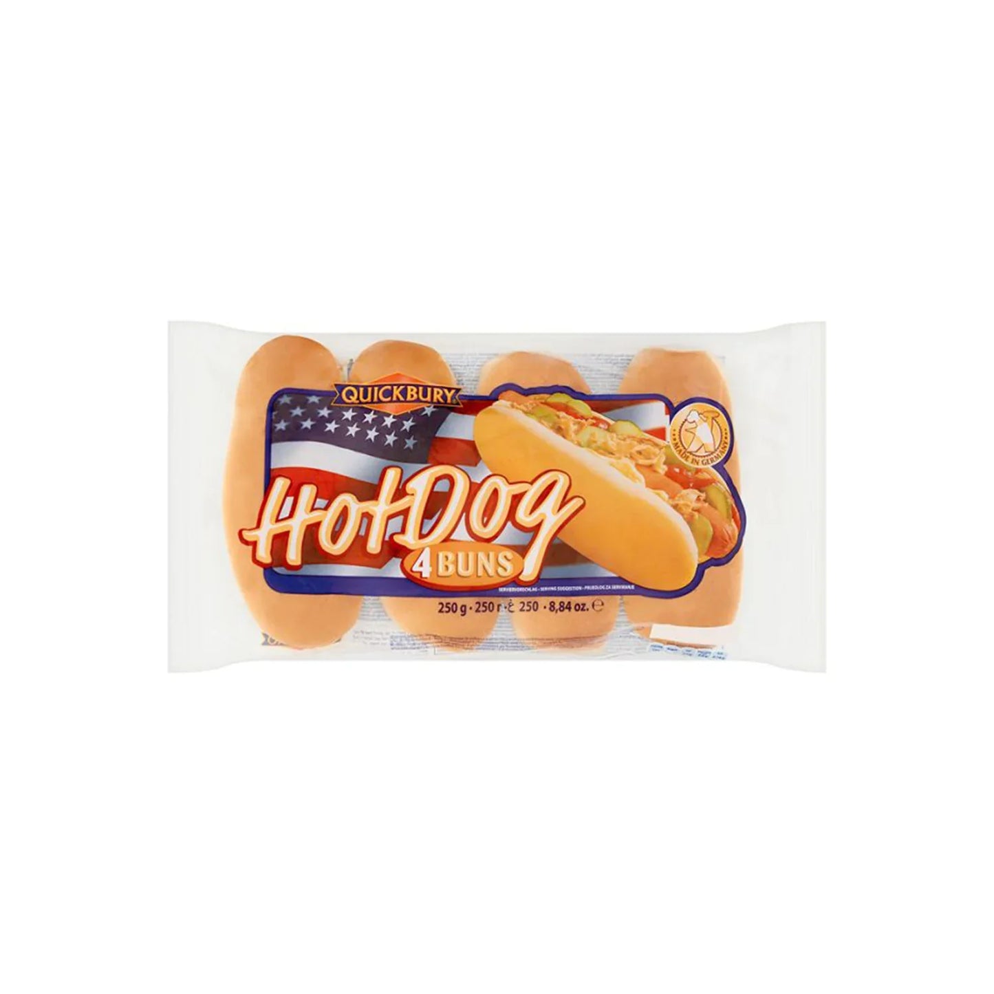 8 x Quickbury 4 Hot Dog Buns 250G