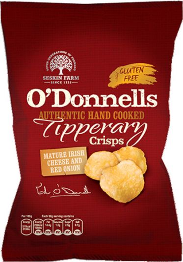 32 x O Donnells Of Tipperary Crisps Mature Irish Cheese & Onion 44g