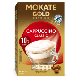 12 x Mokate Gold Prem Cappuccino Unswt 10 Sachets - 140GM