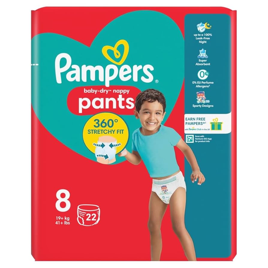 4 x Pampers Baby Dry Nappy Pants Size 8 - 22 PACK