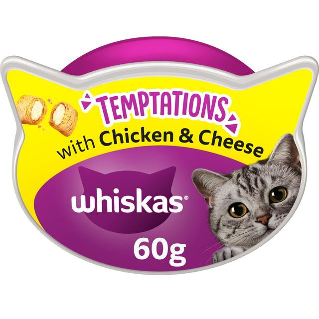 8 x Whiskas Temptations Adult Cat Treats With Chicken & Cheese 60G