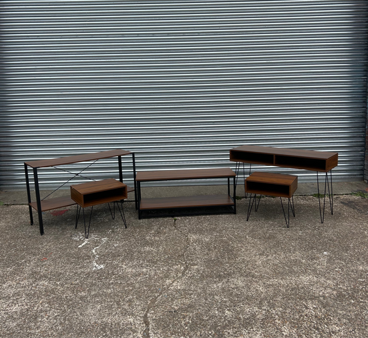 5-Piece Industrial Style Furniture Set – Rustic Wood and Metal Finish