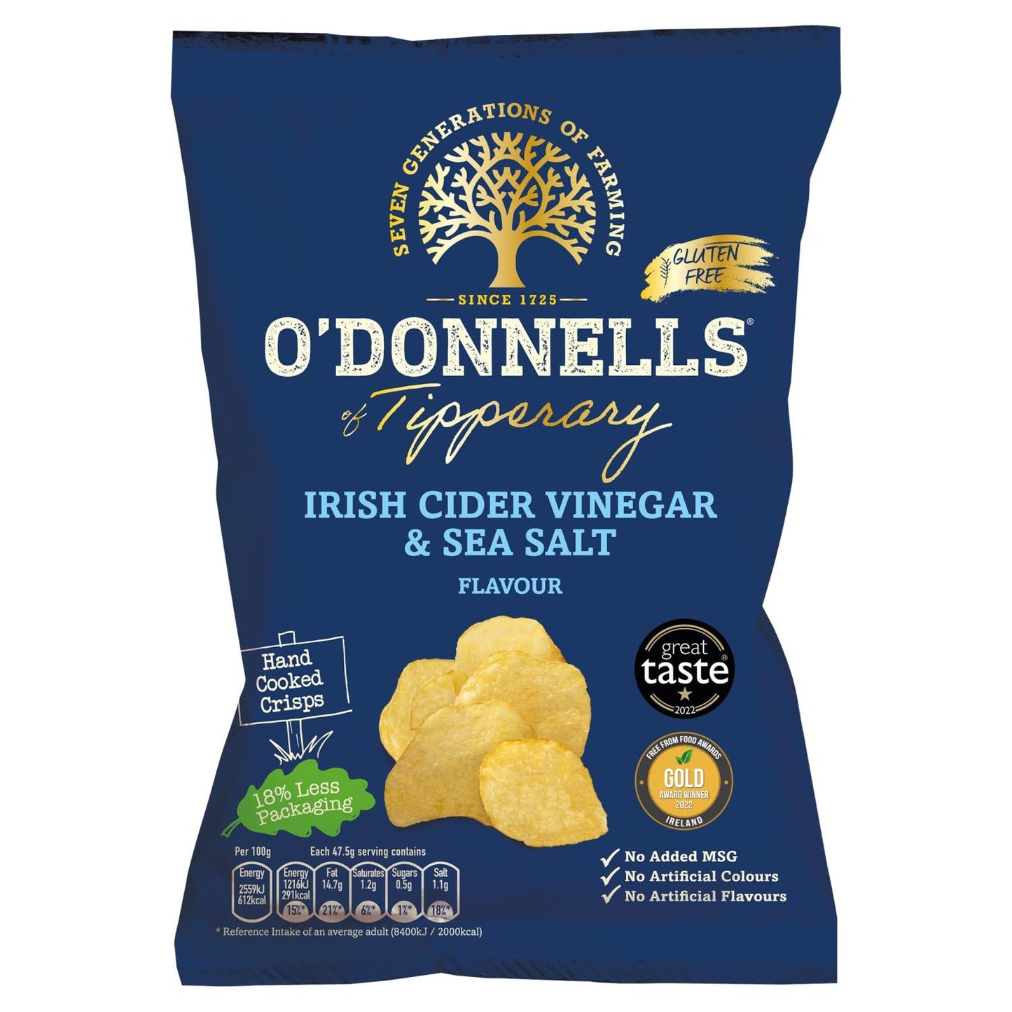 32 x Odonnells Of Tipperary Crisps Salt & Irish Cider Vinegar 44G