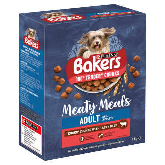 5 X Purina Bakers Complete Meaty Meals With Tasty Beef 1Kg