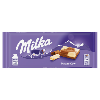 23 x Milka Happy Cows Milk And White Choc Bar 100Gm