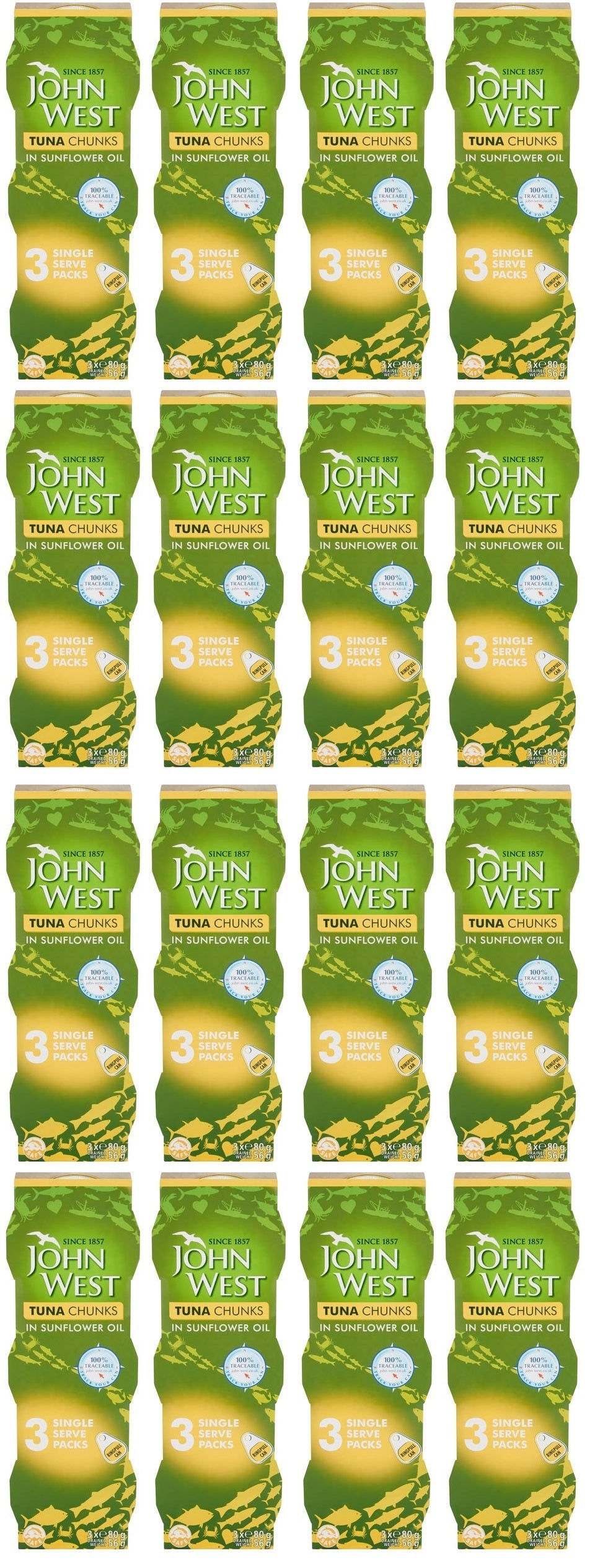 16 x John West Tuna Chunks In Sunflower Oil 3 X 80G