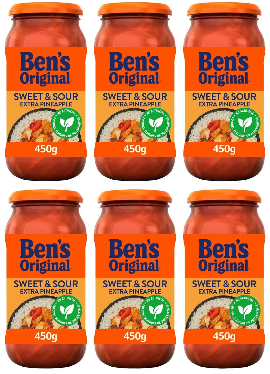 6 x Bens Original Sweet And Sour Extra Pineapple Sauce 450G