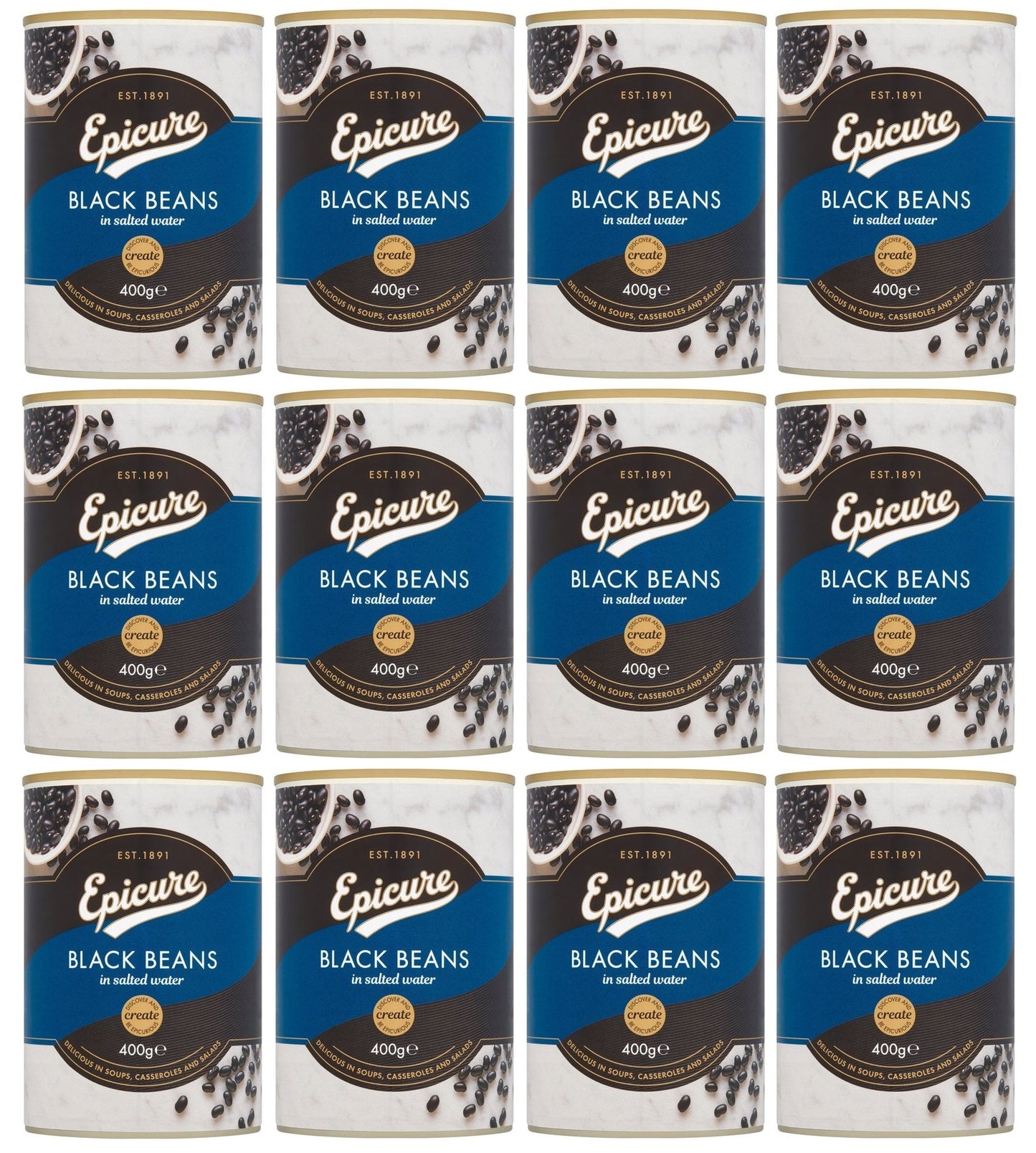 12 x Epicure Black Beans In Salted Water 400G