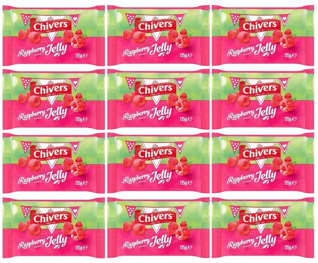 12 x Chivers Raspberry Flavour Jelly 135G