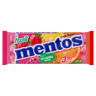 25 x Mentos Fruit Roll 3Pk 3X38Gm