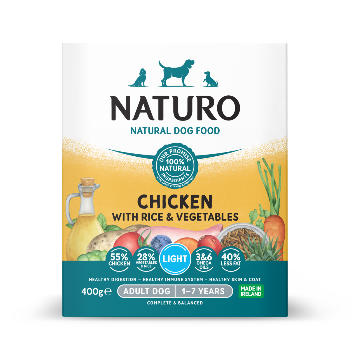 7 x Naturo Adult Dog Tray Chicken & Rice Light - 400GM