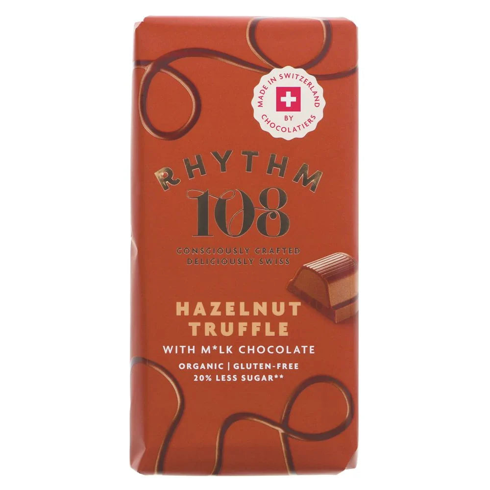9 x Rhythm 108 Hazelnut Truffle Tablet M'lk Choc - 100g