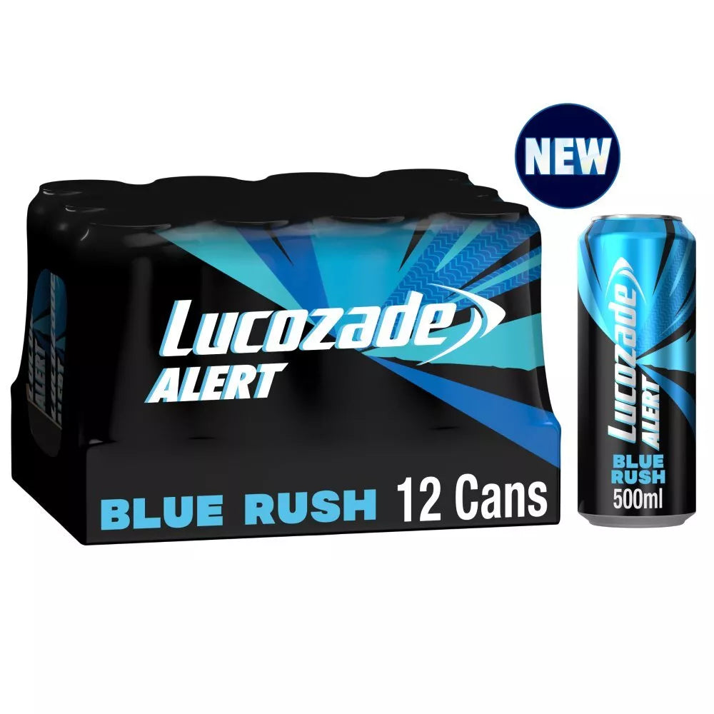 12 x Lucozade Alert Energy Drink Blue Rush 500Ml