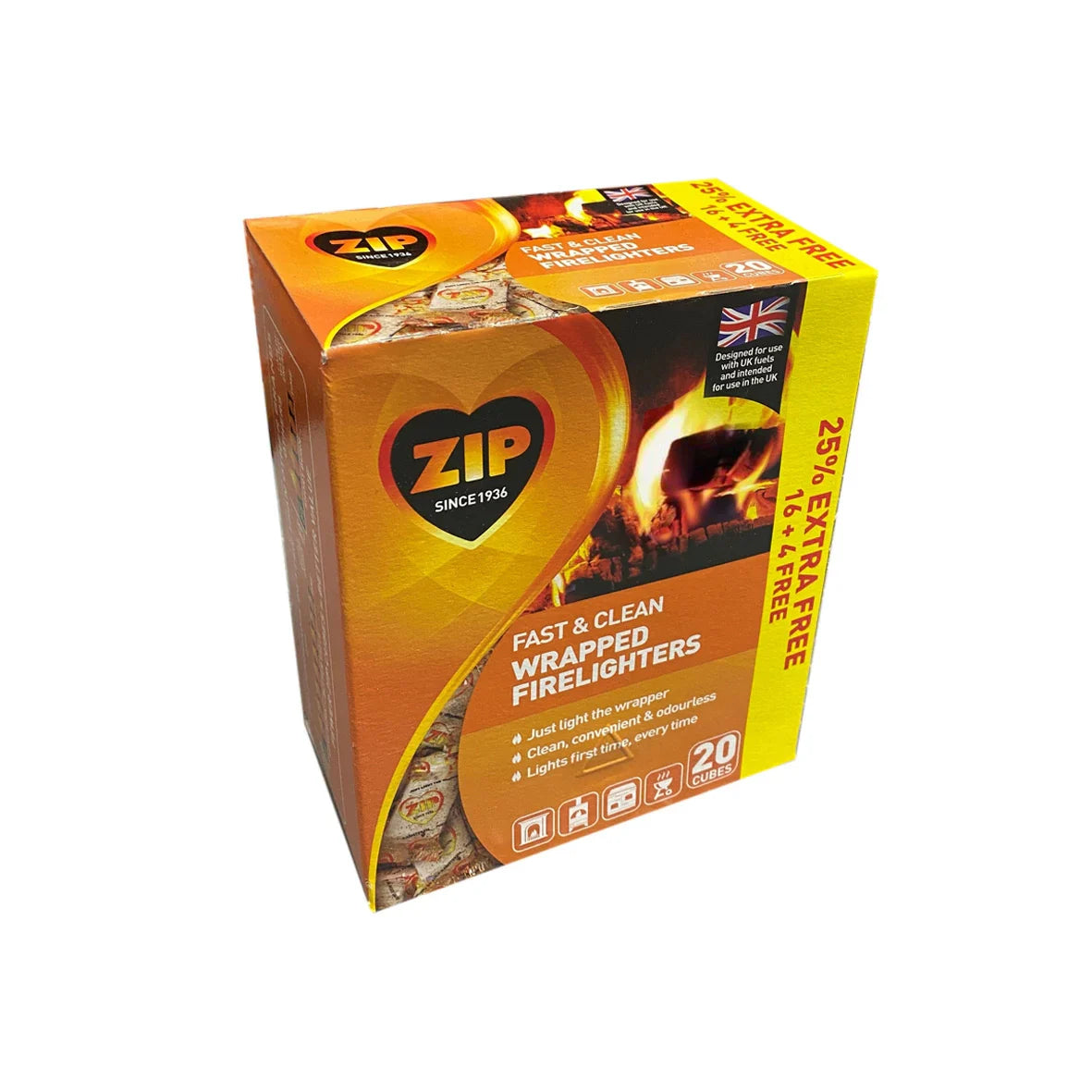12 x Zip Individually Wrapped Firelighters 20 Cubes