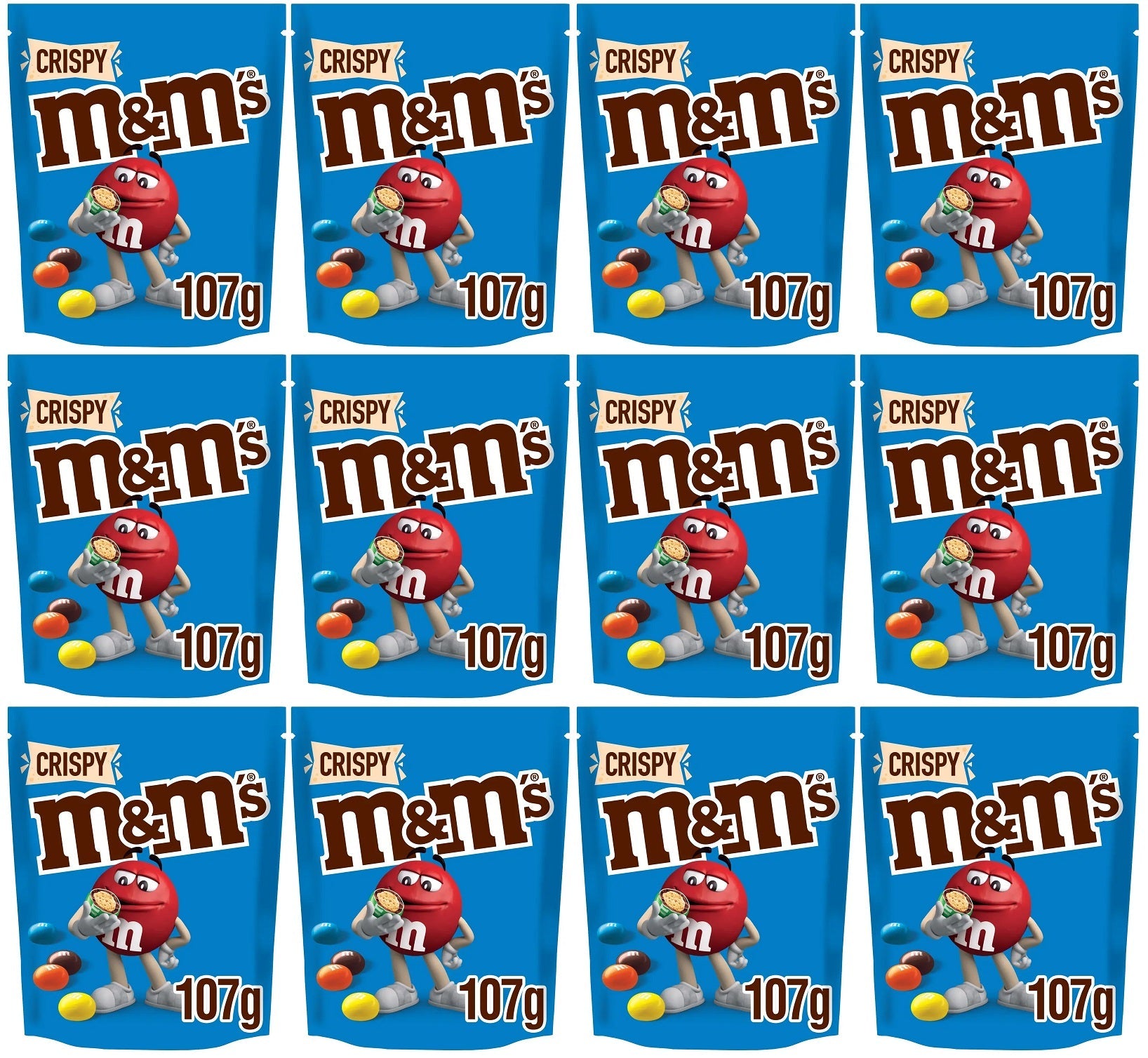 12 x M&M's Crispy Milk Chocolate Bites Pouch Bag 107G