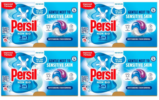 4 x Persil 3 In 1 Non Bio Capsules 15 Washes 316.5G