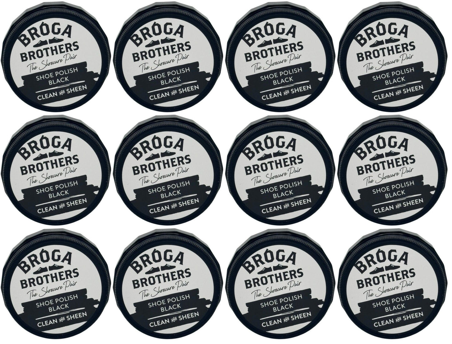 12 x Broga Brothers Black Shoe Polish Wax
