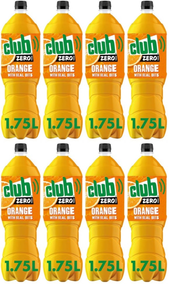 8 x Club Zero Sugar Orange With Real Bits 1.75 Litres