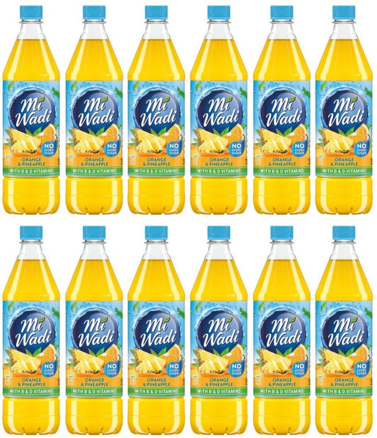 12 x Miwadi Orange & Pineapple With B & D Vitamins 1L