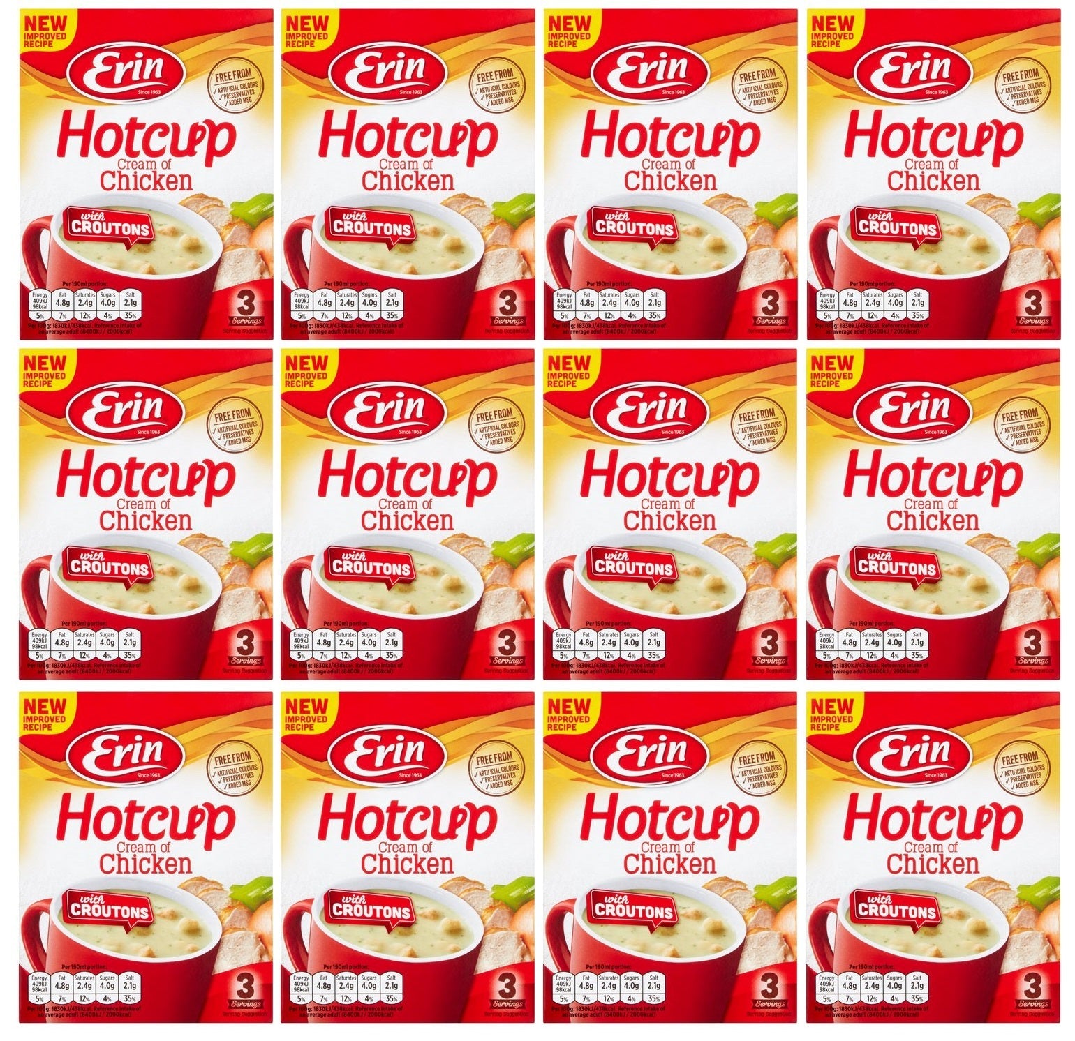 12 x Erin Hotcup Cream Of Chicken With Croutons 67G