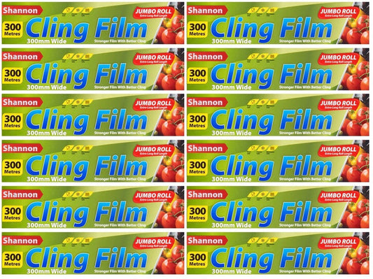 12 x Shannon Cling Film Jumbo Roll 300Mm X 300M